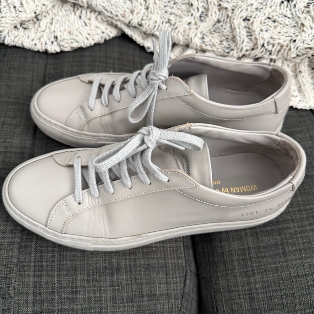 Common Projects Gray Sneakers Minimalist Design